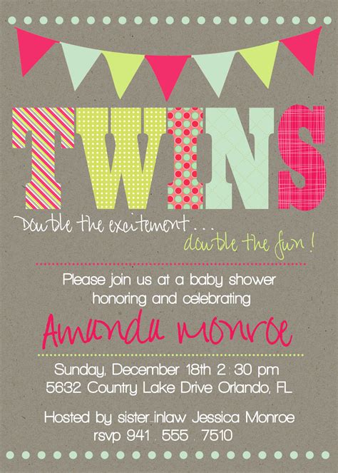 Printable Twin Baby Shower Invitations Two Peas In A Pod Twin Baby