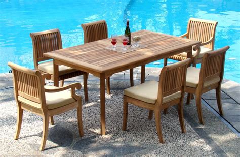 Square teak garden table and 4 stool set. 7 Piece Grade-A Teak Dining Set - 94" Double Extension ...