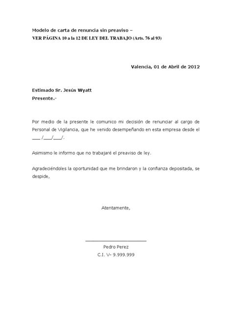 Modelo De Carta De Preaviso De Despido Ministerio De Trabajo Panama