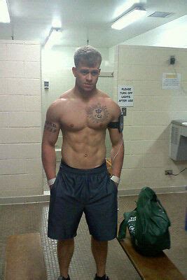 Shirtless Male Hunk Beefcake Tattooed Muscular Jock Locker Room Photo