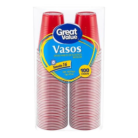 Vasos desechables Great Value 16 oz bicolor 100 pzas | Walmart