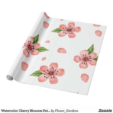 Watercolor Cherry Blossom Pattern Wrapping Paper Zazzle Watercolor
