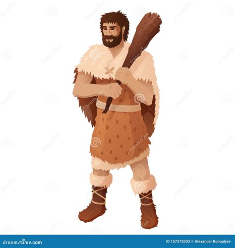 Prehistoric Bearded Man Wearing Animal Pelt Primitive Stone Age