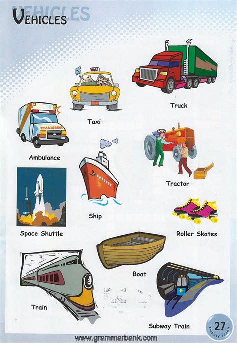 Vehicle Names Transportation Vocabulary