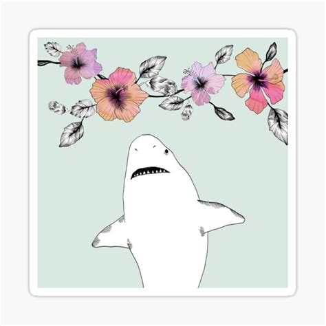 Great White Shark And Hibiscus Flower Sticker By Scubadoodles Redbubble