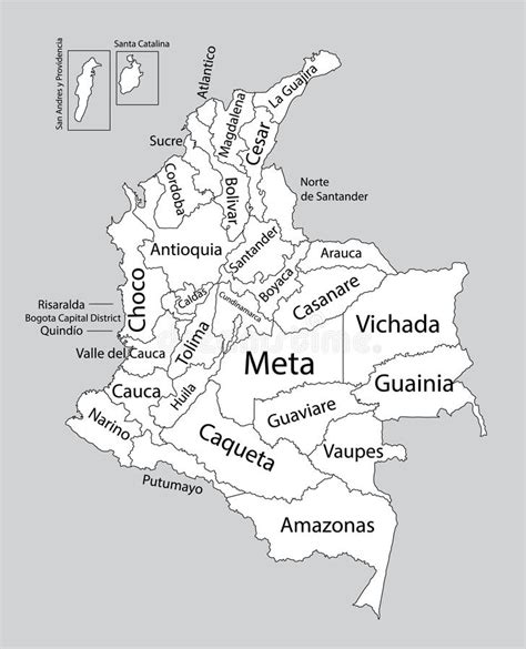 Contorno En Blanco Editable Del Mapa Del Vector De Colombia Divisiones