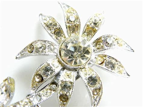 Vintage Glam Sparkle Flower Brooch Silvertone Pave Set Clear