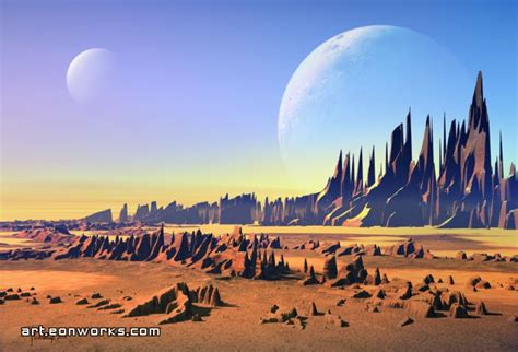 Two Moons Above A Desert Space Landscape Sci Fi Landscape Landscape