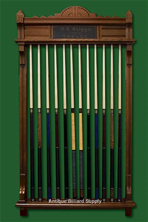 Pool stick cue wall floor holder wall mount rack hanging billiard wood hanging. Antique Billiard Supply: Oliver Briggs Cue Rack
