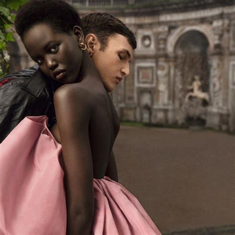 adut akech bior and anwar hadid model the new valentino born in roma fragrance black is