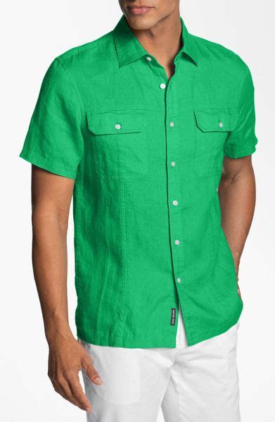 Michael Kors Tailored Fit Linen Sport Shirt In Green For