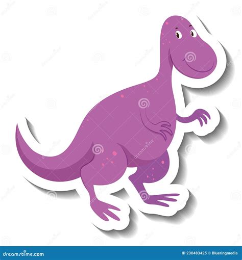 Cute Purple Dinosaur Cartoon Character Sticker Stock Vector