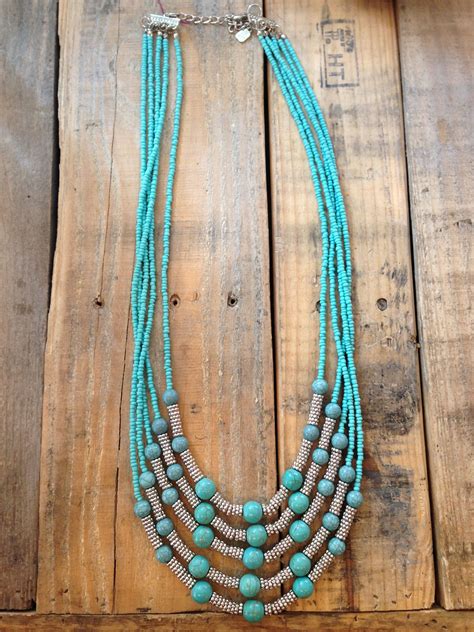 Long Turquoise Beaded Necklace Beaded Necklace Turquoise Bead