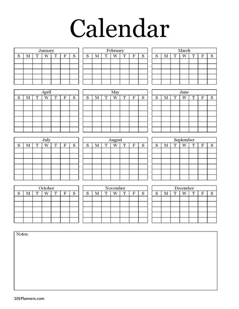 Year Blank Calendar Customize And Print
