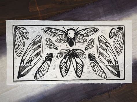 Immortal Cicada X Linoprint Cicada Art Etsy In Bee Block Print Linocut Linoprint
