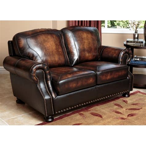 Abbyson Tannington Top Grain Leather Loveseat Brown Sk 2308 Brn 2