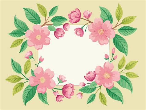 Un Marco Floral Con Flores Rosas Y Hojas Verdes Vector Premium