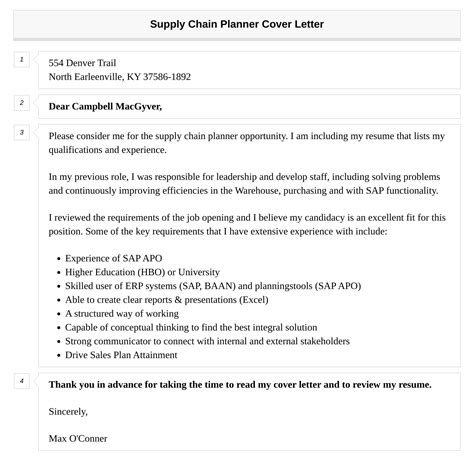Supply Chain Planner Cover Letter Velvet Jobs