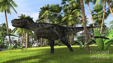Tyrannosaurus Rex Hunting In A Tropical Digital Art By Kostyantyn