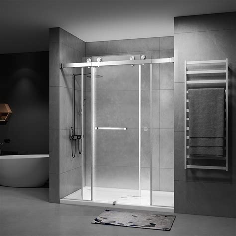 getpro 56 60 w x 76 h double sliding frameless shower door with clear glass wayfair