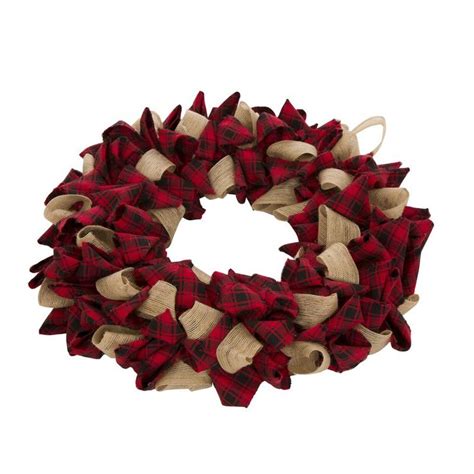 glitzhome plaid fabric 18 9 wreath cotton in red size 18 9 h x 18 9 w x 3 94 d in wayfair