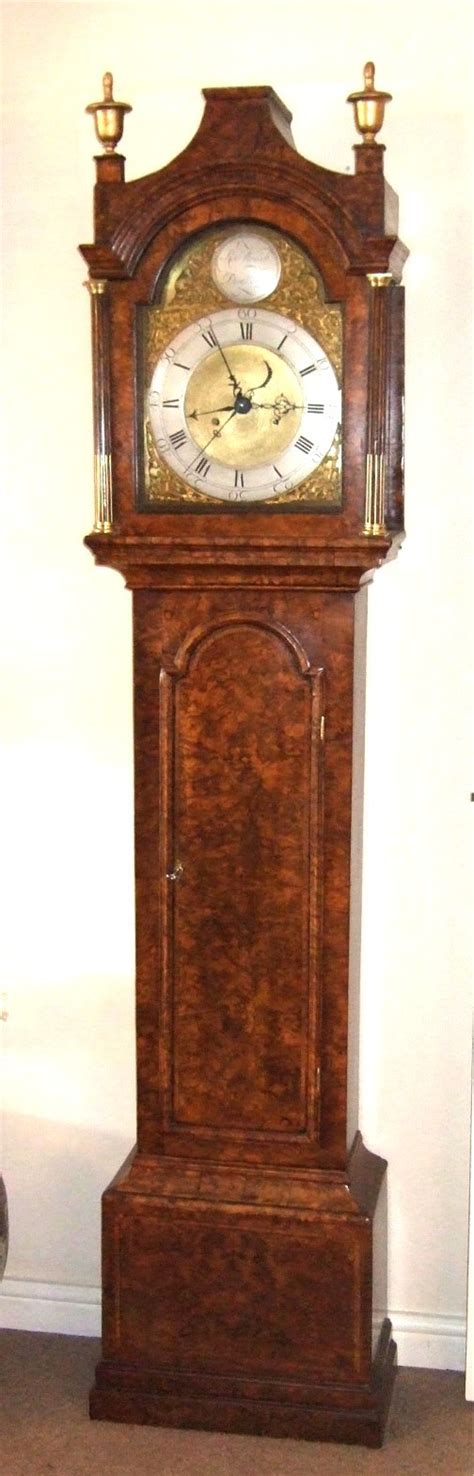 A Fine Georgian Burr Walnut Antique Longcase Grandfather Clock By