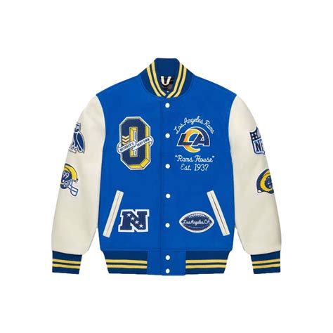 Ovo X Nfl Los Angeles Rams Varsity Jacket Blueovo X Nfl Los Angeles