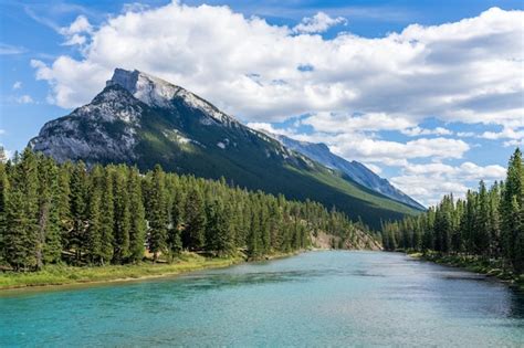 Premium Photo Town Of Banff Bow River Trail Scenery In Summer Sunny