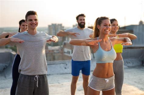 Fitness Sport Friendship And Healthy Lifestyle Concept Group Of