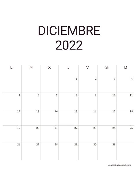 Calendario Diciembre 2022 Para Imprimir Gratis ️ Una Casita De Papel