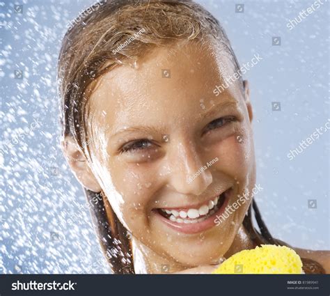 Happy Teen Girl Taking Shower Washing Foto Stok Shutterstock