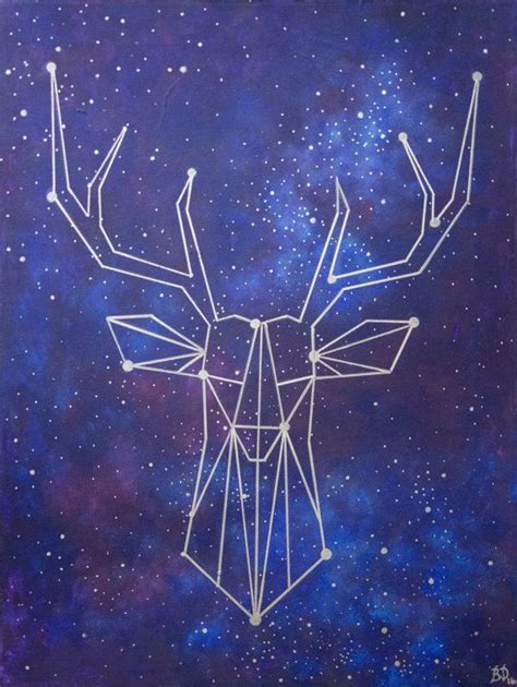 Silver Geometric Deer Head Galaxy Constellation Acrylic Mixed Media