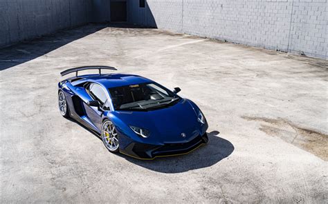 Download Wallpapers Lamborghini Aventador Front View Exterior Blue