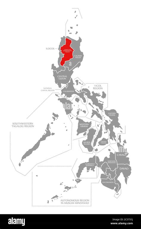 Cordillera Administrative Region Red Highlighted In Map Of Philippines