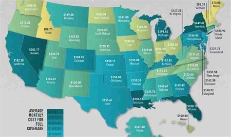 Average Car Insurance Rates By State Infographics Archive