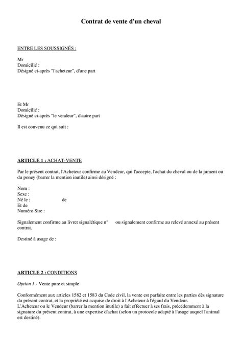 Modele Contrat De Vente D Un Cheval DOC PDF Page Sur
