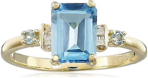 Amazon Com 10k Yellow Gold Genuine Swiss Blue Topaz And Diamond Ring