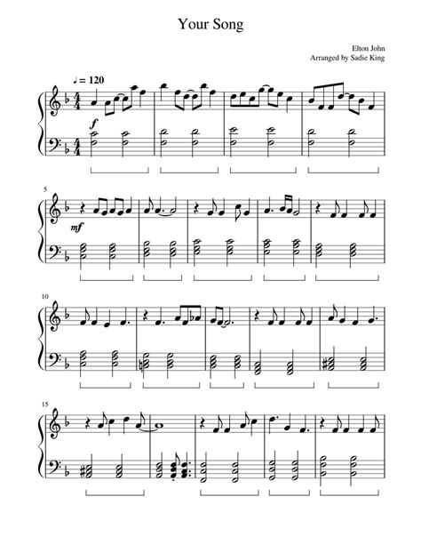 Your Song Elton John Easy Piano Sheet Music For Piano Solo