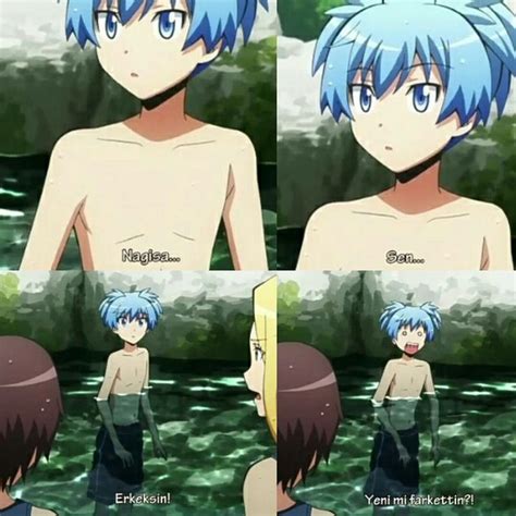 an anime character with blue hair and no shirt