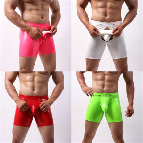 briefs wet look trunks shorts removable button men pouch boxer sexy underwear ebay