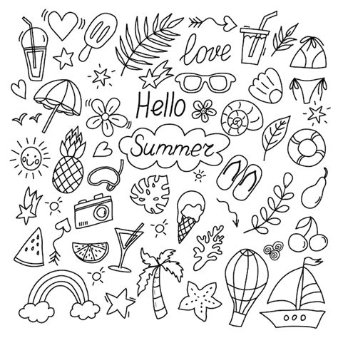 Premium Vector Summer Doodles Icon Set Hand Drawn Lines Icons