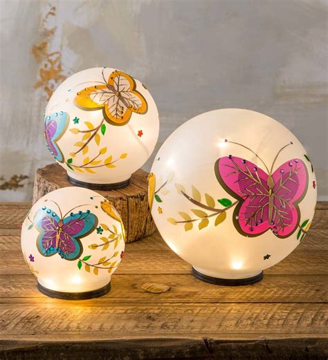 Lighted Frosted Glass Butterfly Globes Set Of 3 Wind And Weather