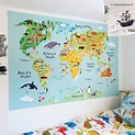 Reusable Kids World Map Fabric Wall Sticker | World map wall decal ...