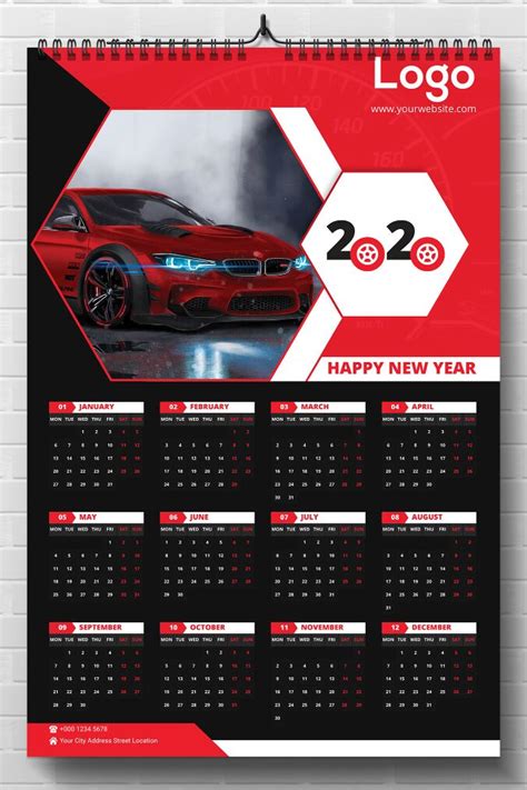 Free Wall Calendar 2020 Psd Template Titanui