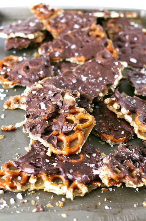 Salted Caramel Chocolate Pretzel Bark The Thirsty Feast By Honey And