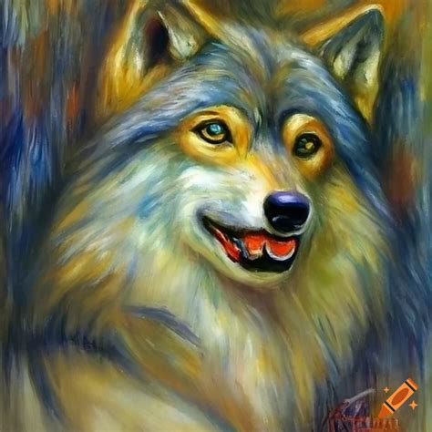 Oil Painting Of A Majestic Male Wolf