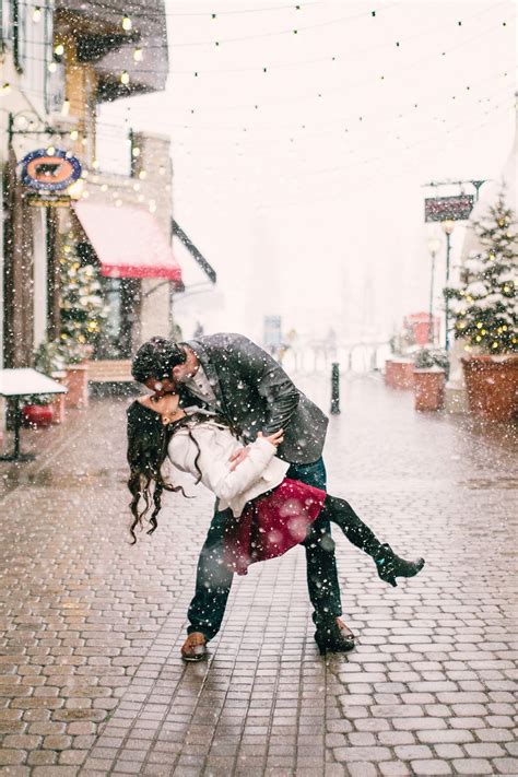 Romantic Winter Engagement Photo ♡ Dancing In The Snow Outdoor