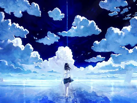 デスクトップ壁紙 ライト 図 海 アニメの女の子 湖 水 太平洋 台無し 反射 空 道路 雲 青 鏡 風