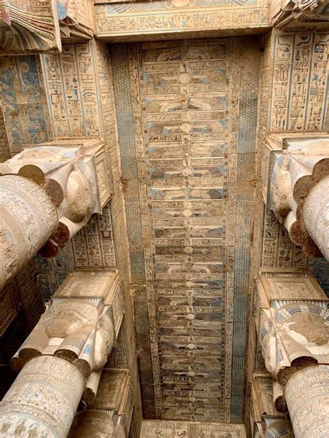 Beautiful Color On The Ceiling Of The Temple Of Hathor Dendera Ancientegypt Egyptian Temple