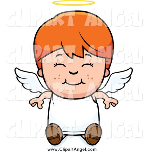 Illustration Vector Cartoon Of A Smiling Happy Sitting Red Haired Angel